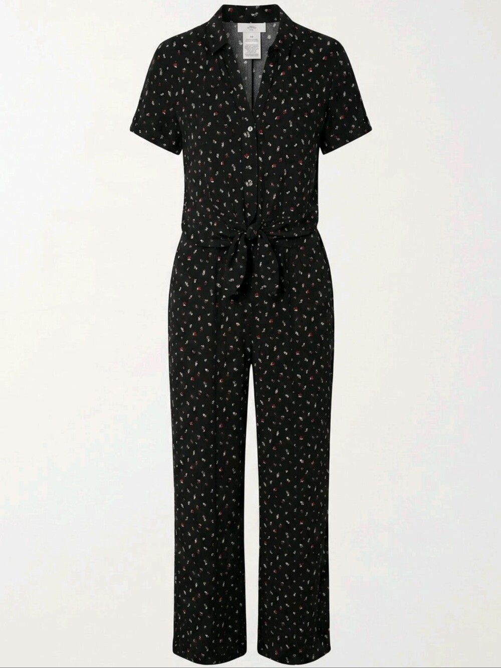 J. Jill Women's Black Printed Jumpsuit with Tie Waist